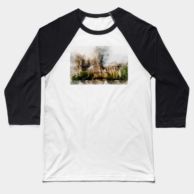 Notre-Dame de Paris Watercolor 02 Baseball T-Shirt by SPJE Illustration Photography